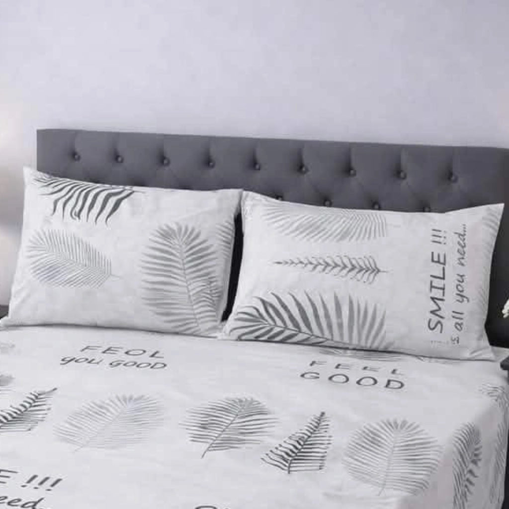 Grey Tropical Leaf Bedsheet