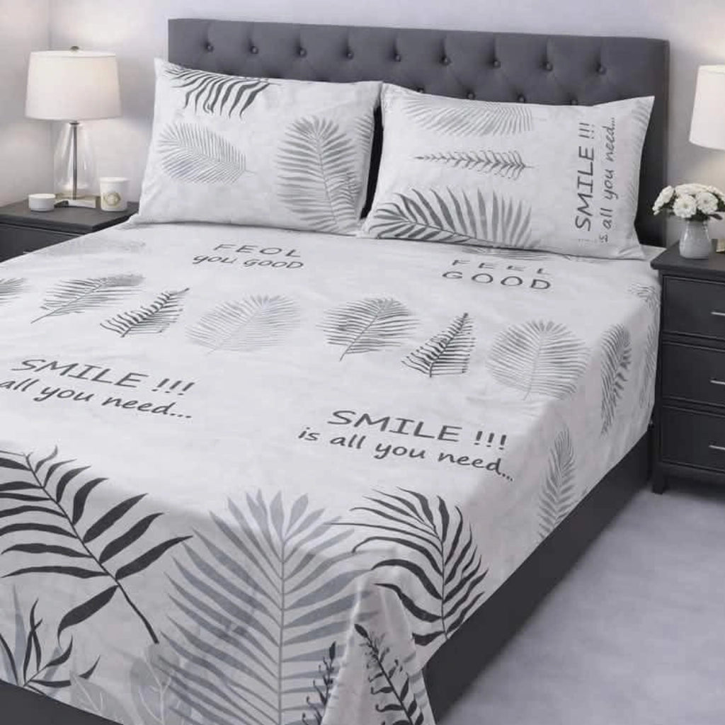 Grey Tropical Leaf Bedsheet